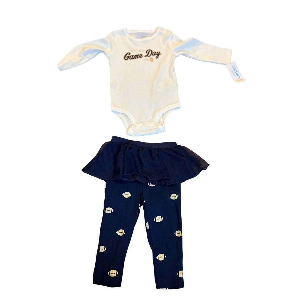 Carters 12M Outfit My First‎ Game Day Football Bodysuit Tutu Leggings Set NwT